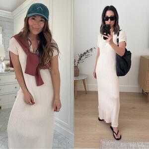 Varley Aria Knit Midi Dress cream short sleeve sporty casual summer vacation M